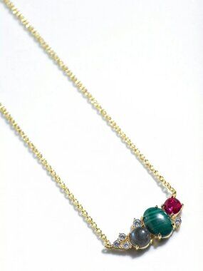 Native Gem Palazzo Necklace 14k Gold Vermeil Malachite Labradorite Gemstone